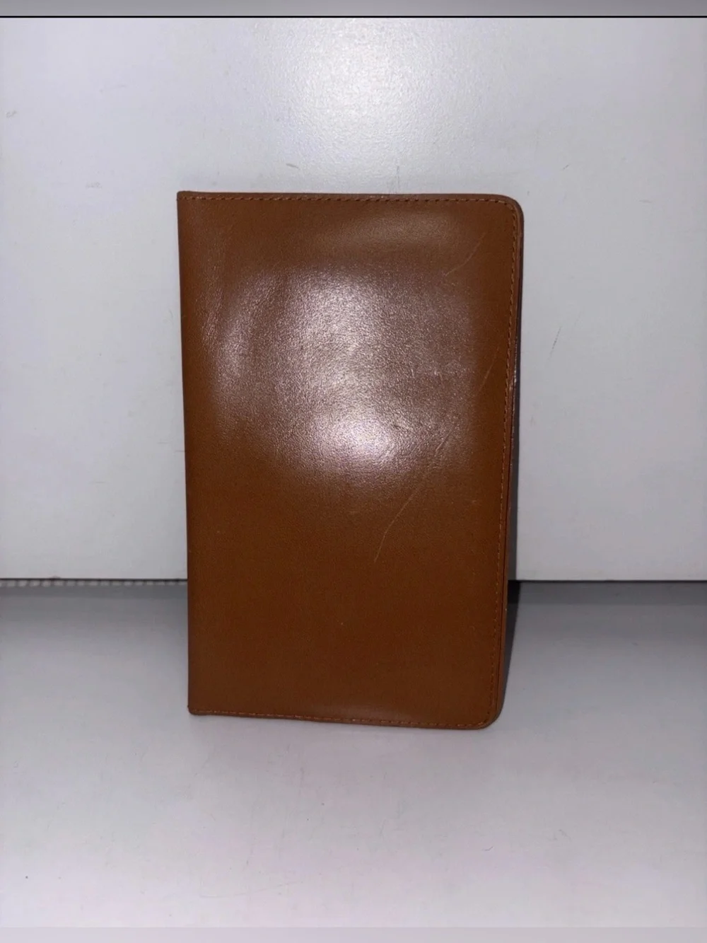 Vintage RUMPP WALLET SEAL KIDSKIN Leather Brown Credit Cards CHECKS